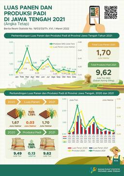 Pada 2021, Luas Panen Padi Mencapai Sekitar 1,70 Juta Hektar Dengan Produksi 9,62 Juta Ton GKG. Jika Dikonversikan Ke Beras, Maka Produksinya Mencapai 5,53 Juta Ton